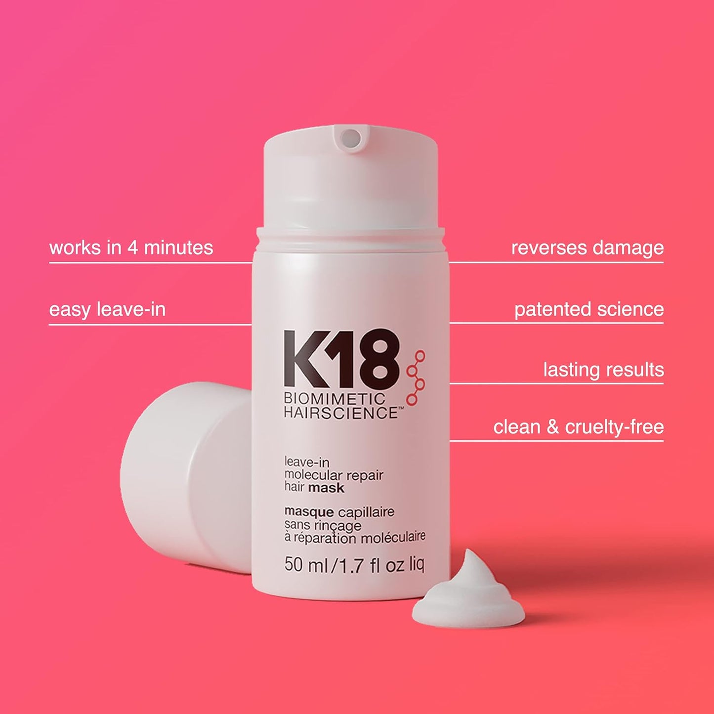 K18 Leave-In Molecular Hair Mask – Repair & Reverse Hair Damage (50 ml / 1.7 oz)
