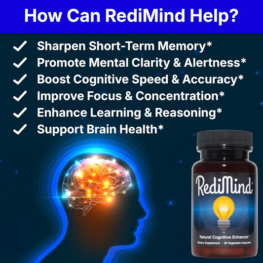 Redimind Natural Cognitive Support Capsules – Vegan, Non-GMO, Gluten-Free Nootropic Supplement (30 Count)