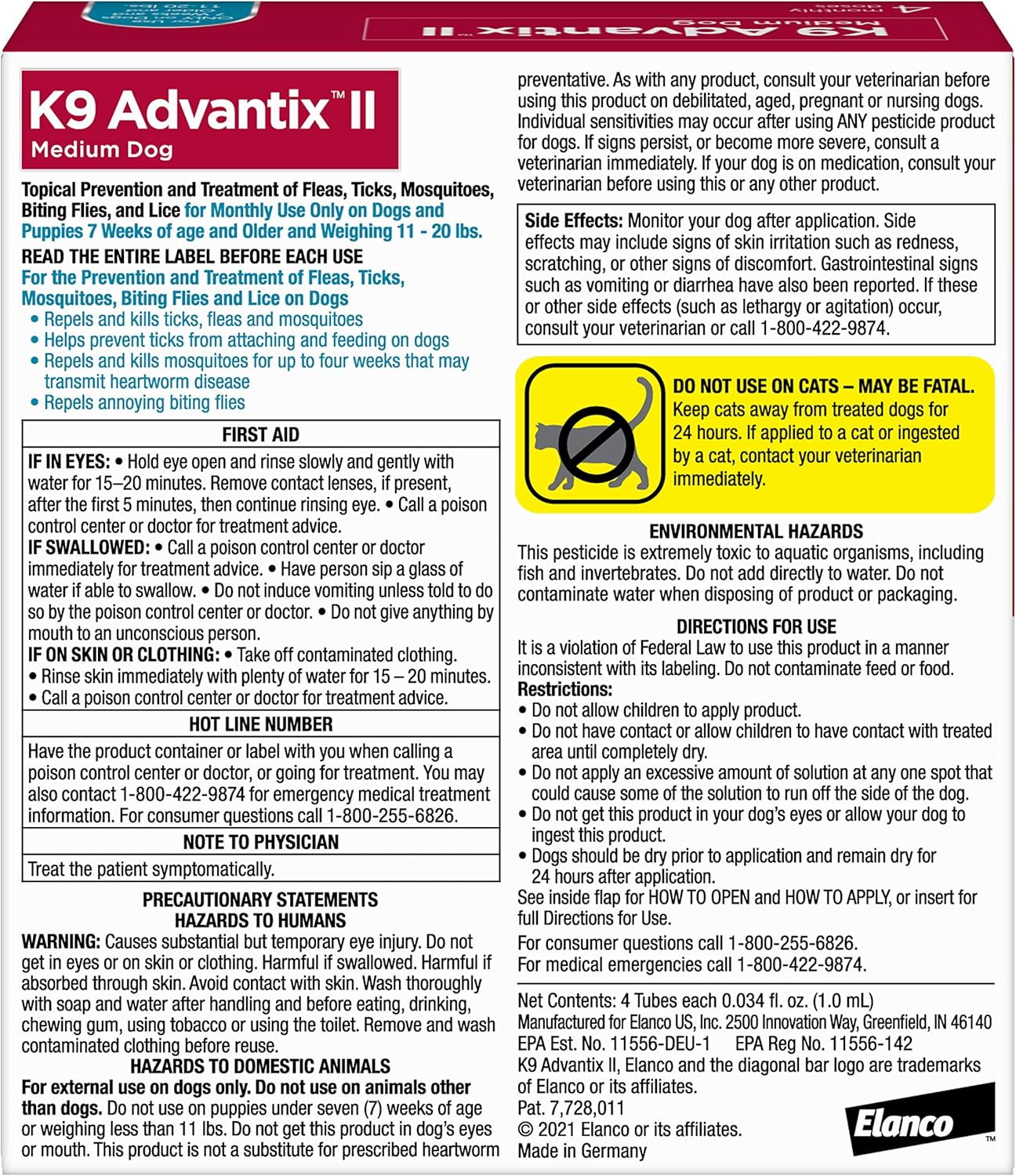 K9 Advantix II Flea, Tick & Mosquito Prevention for Medium Dogs (11–20 lbs) – 4 Month Supply