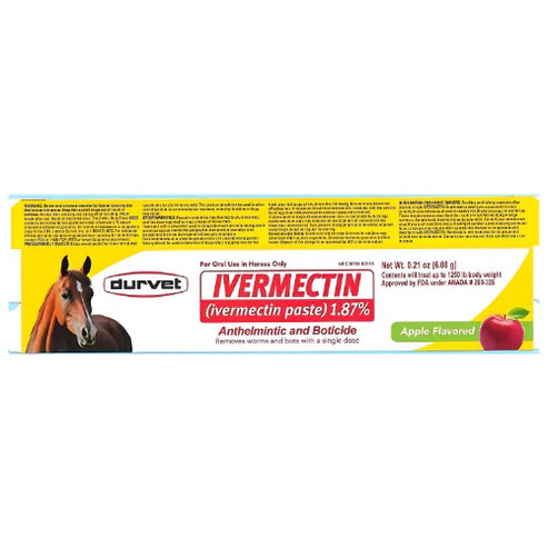 Durvet Ivermectin Paste Dewormer – 6.08g Dose Apple Flavor Pack of 6