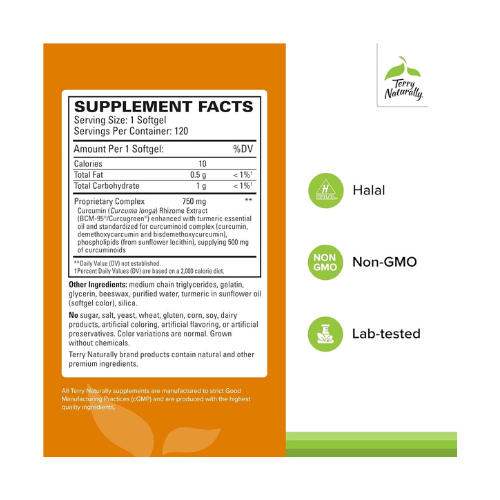 Terry Naturally CuraMed 750 mg – High-Potency Curcumin Complex for Brain, Heart & Immune Support | 120 Softgels