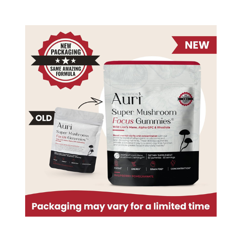 Auri® Super Mushroom Focus Gummies – Lion’s Mane, Alpha GPC & Rhodiola | Cognitive Function, Mental Clarity & Focus Support | 60 Vegan Gummies