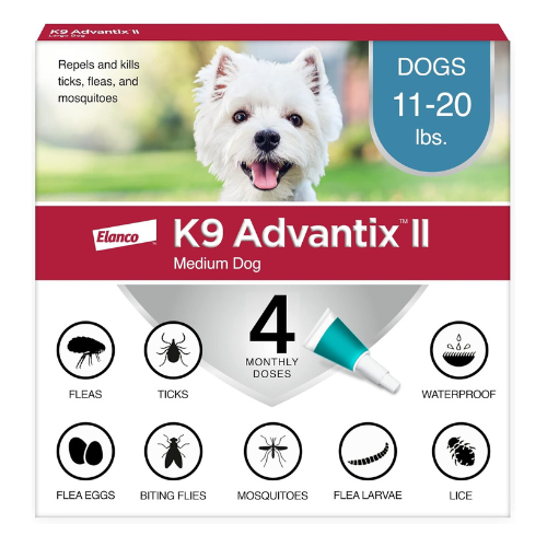 K9 Advantix II Flea, Tick & Mosquito Prevention for Medium Dogs (11–20 lbs) – 4 Month Supply