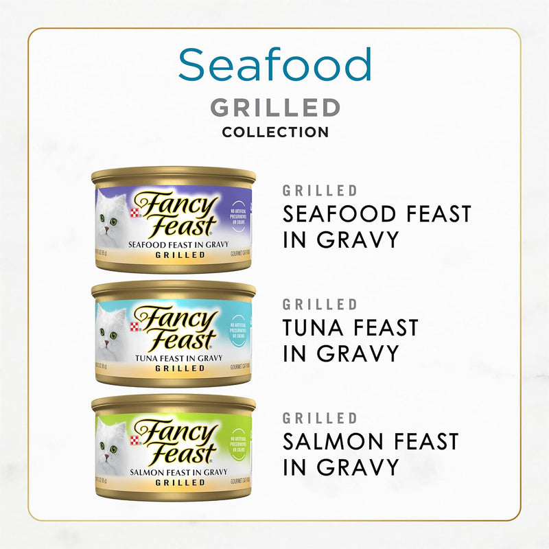 Purina Fancy Feast Grilled Wet Cat Food – Seafood Collection (24-Pack, 3 oz Cans)