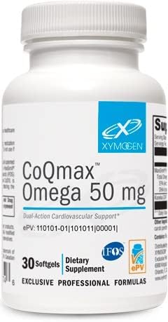 XYMOGEN CoQmax Omega 50 mg – CoQ10 + Fish Oil Omega-3 Supplement for Heart and Brain Health