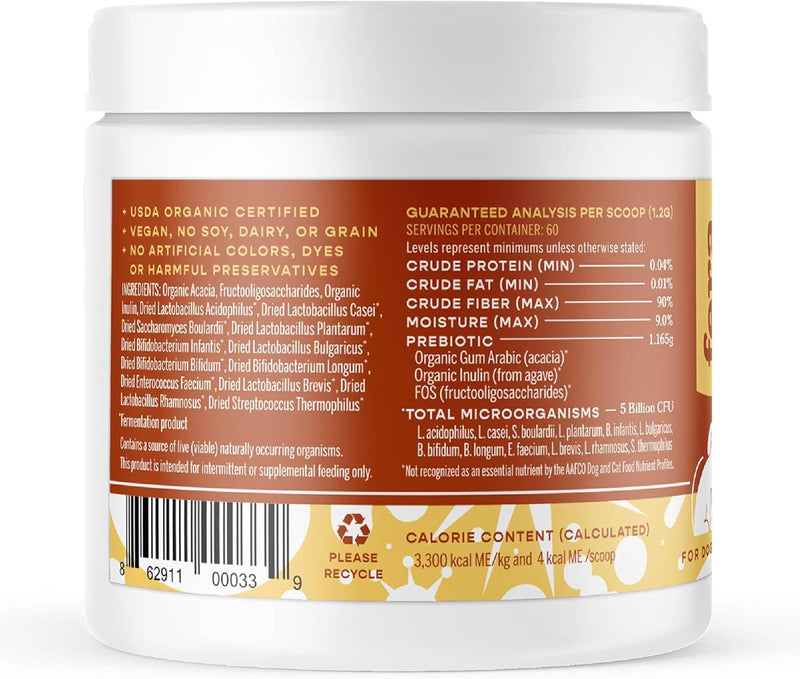 Fera Pet Organics Probiotics for Dogs & Cats – 12 Strains & Prebiotics for Digestion, 60 Scoops, Vet Created