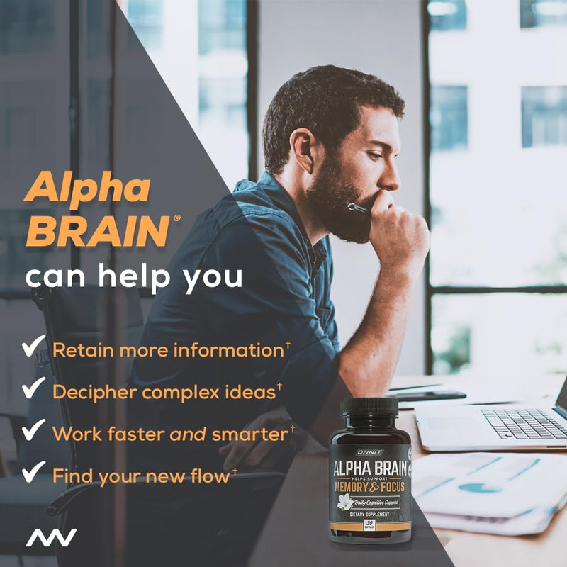 ONNIT Alpha Brain – Nootropic Brain Supplement for Focus and Mental Clarity