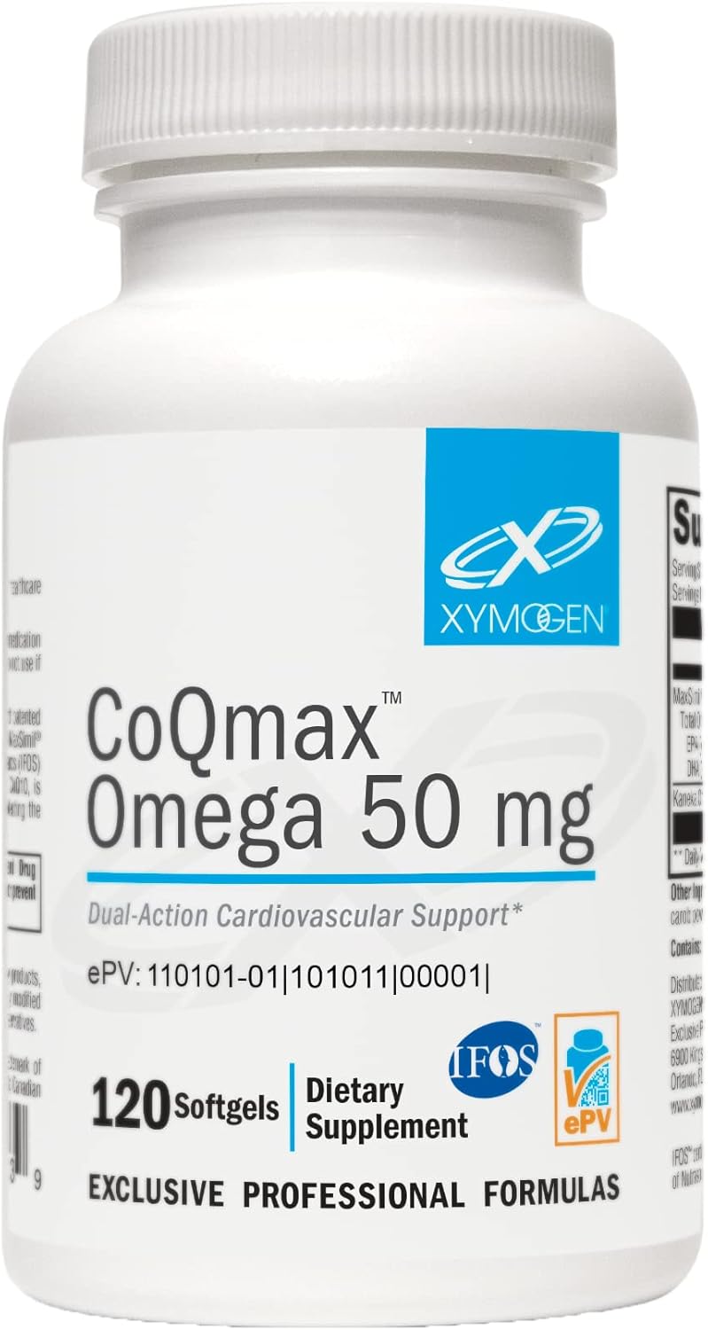 XYMOGEN CoQmax Omega 50 mg – CoQ10 + Fish Oil Omega-3 Supplement for Heart and Brain Health