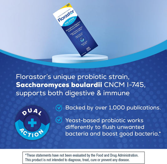 Florastor Daily Probiotic Supplement Digestive & Immune Health Support 100 Capsules