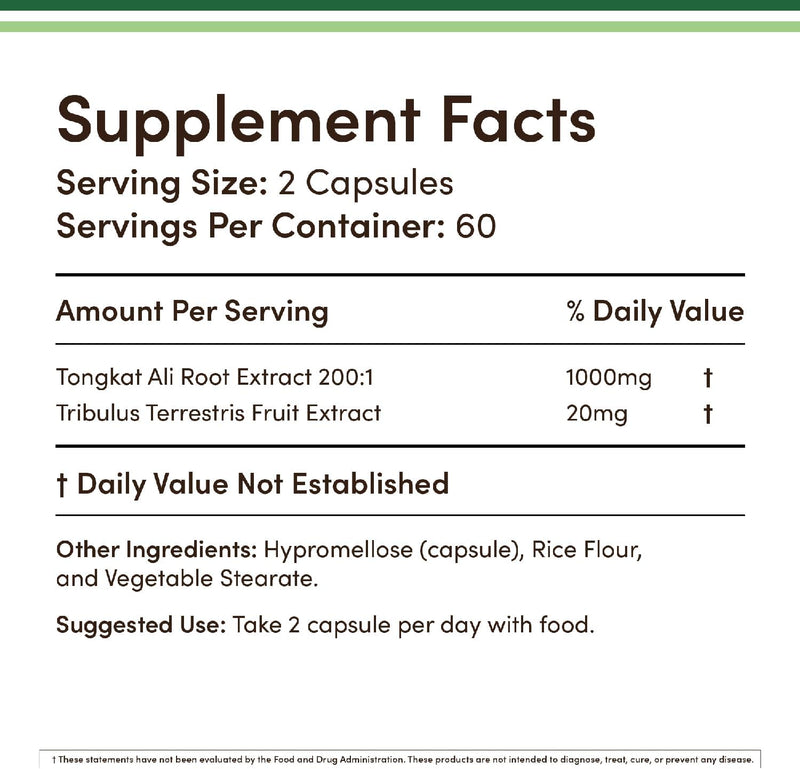 Tongkat Ali Extract for Men – Natural Testosterone and Energy Booster 120 Count - GREEN MART LAND