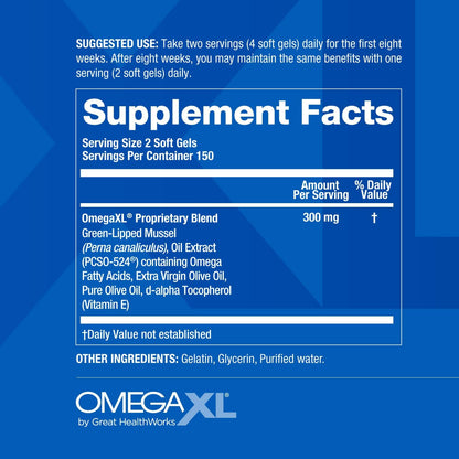 OmegaXL Joint & Muscle Support Supplement Drug-Free 300 Softgels