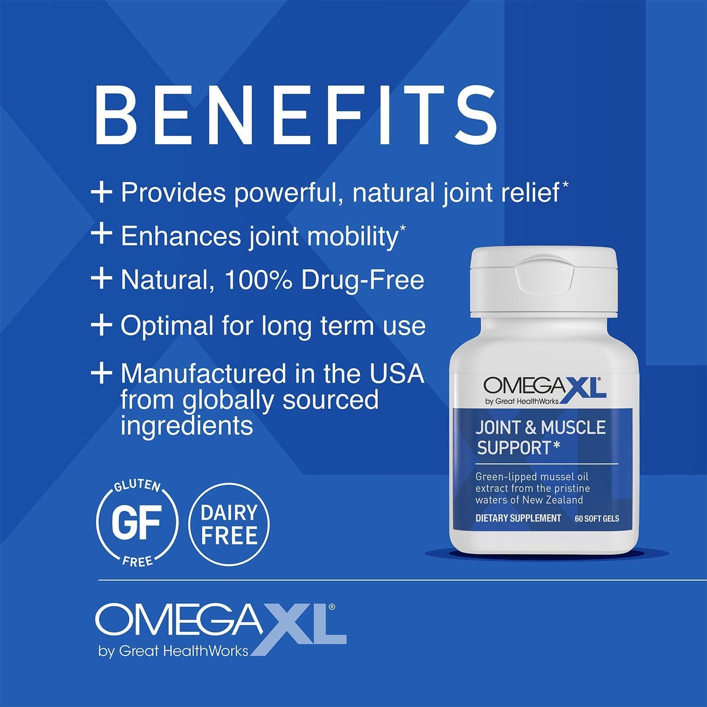 OmegaXL® Joint Support Supplement – Natural Muscle & Joint Relief with Green Lipped Mussel Oil | 120 Softgels, Drug-Free