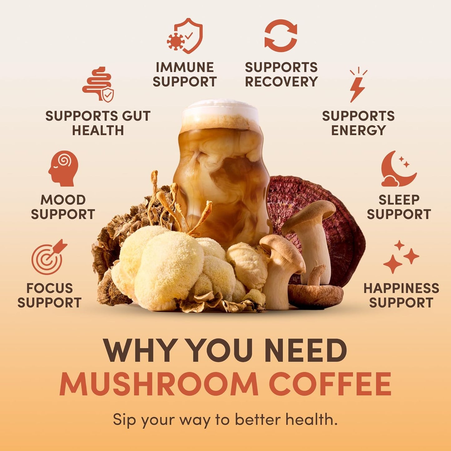 RYZE Superfoods Organic Mushroom Coffee with 6 Adaptogenic Mushrooms & MCT Oil | Lion’s Mane & Turkey Tail for Clean Energy & Focus – 30 Servings