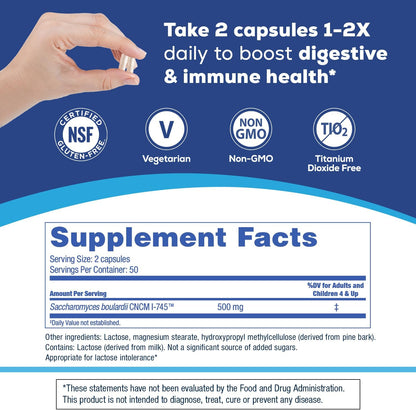 Florastor Probiotics | Digestive & Immune Health Support with Saccharomyces Boulardii | 100 Capsules