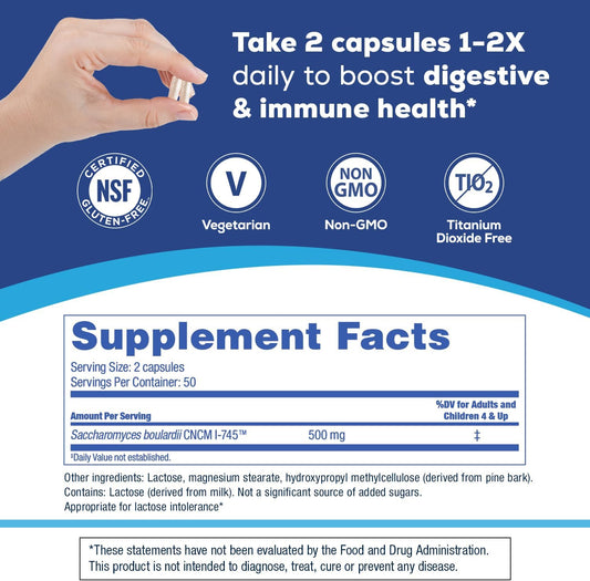 Florastor Probiotics | Digestive & Immune Health Support with Saccharomyces Boulardii | 100 Capsules