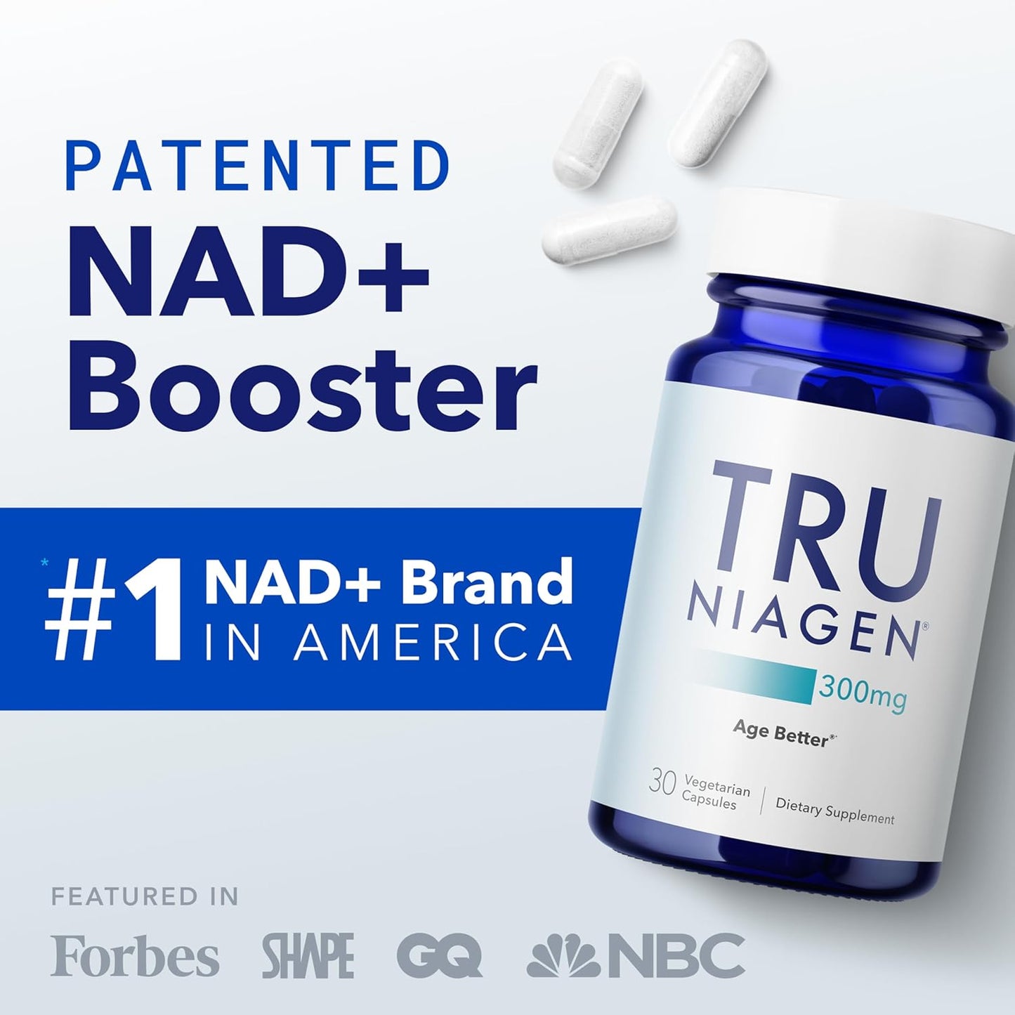 TRU NIAGEN NAD+ Support Supplement with 300mg Niagen – Cellular Energy & Daily Wellness Formula (30 Capsules)