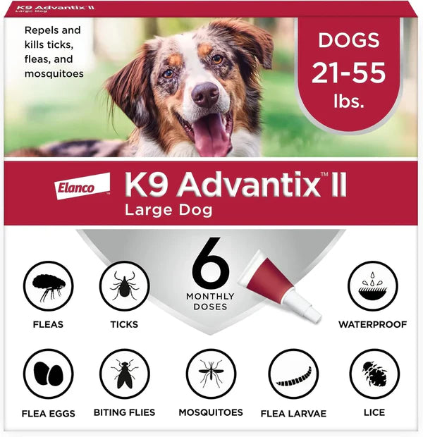 K9 Advantix II Large Dog Flea, Tick & Mosquito Treatment – Vet Recommended | Dogs 21-55 lbs | 6-Month Supply