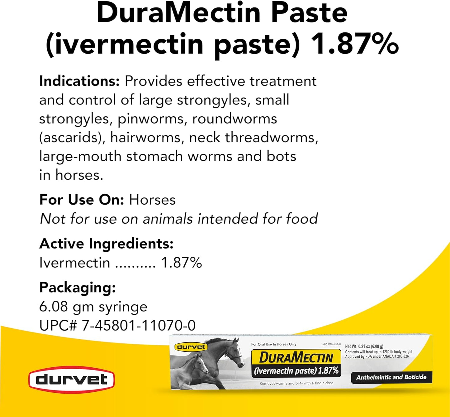 Durvet Duramectin 6.08g Equine Dewormer Paste – 6 Tubes for Horses