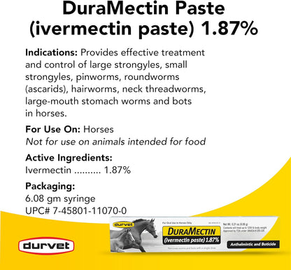 Durvet Duramectin 6.08g Equine Dewormer Paste – 6 Tubes for Horses