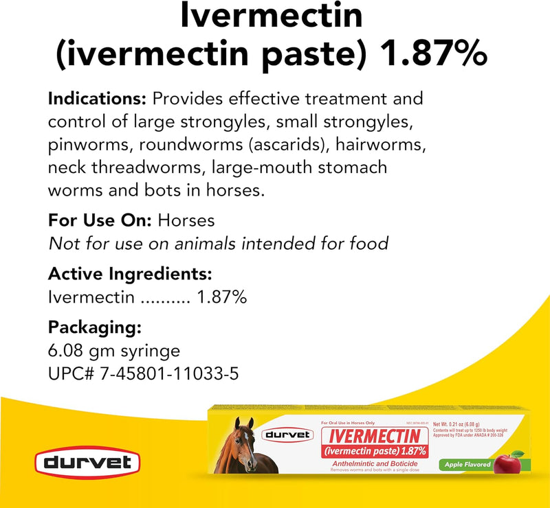 Durvet Ivermectin Paste Dewormer - 6.08g dose