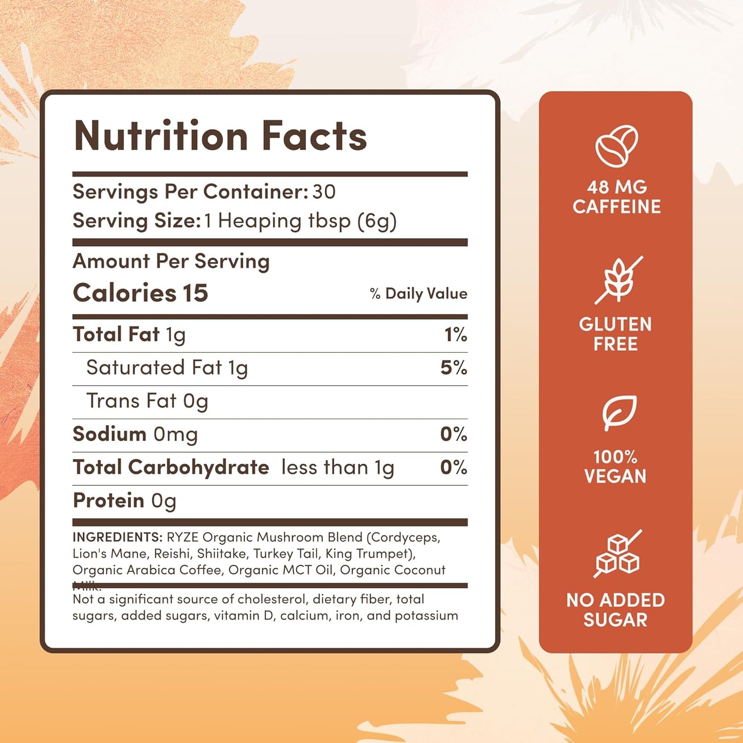 RYZE Superfoods Organic Mushroom Coffee with 6 Adaptogenic Mushrooms & MCT Oil | Lion’s Mane & Turkey Tail for Clean Energy & Focus – 30 Servings