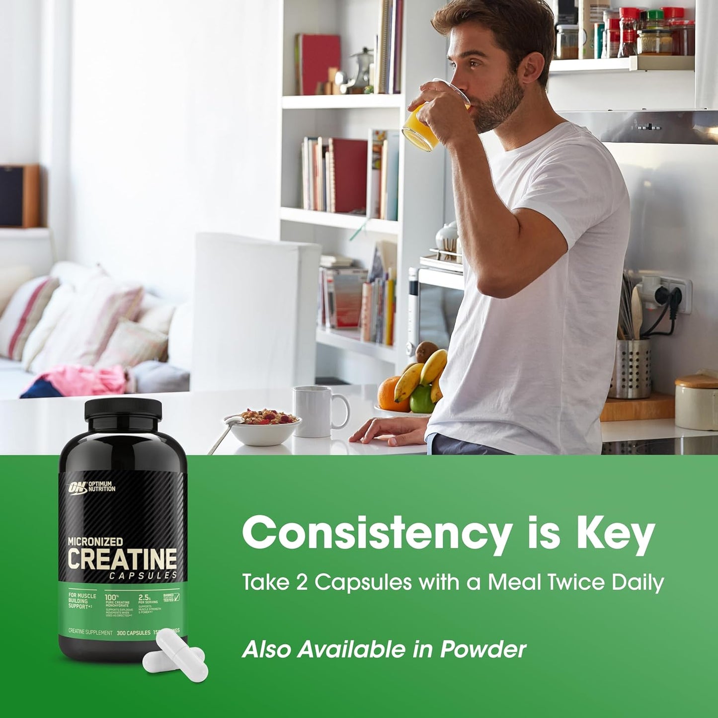 Optimum Nutrition Micronized Creatine Monohydrate – 2500mg Keto-Friendly Capsules, 300 Count