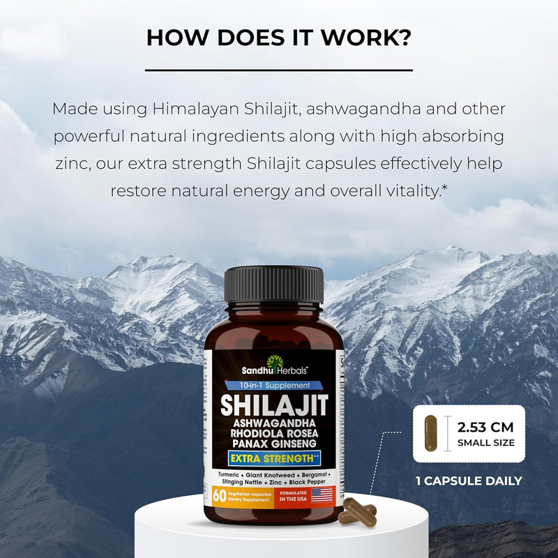 Pure Himalayan Shilajit Capsules – Natural Energy & Vitality Booster for Men & Women 60 Count - GREEN MART LAND