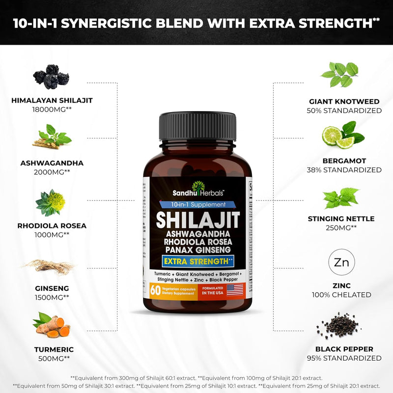 Pure Himalayan Shilajit Capsules – Natural Energy & Vitality Booster for Men & Women 60 Count - GREEN MART LAND