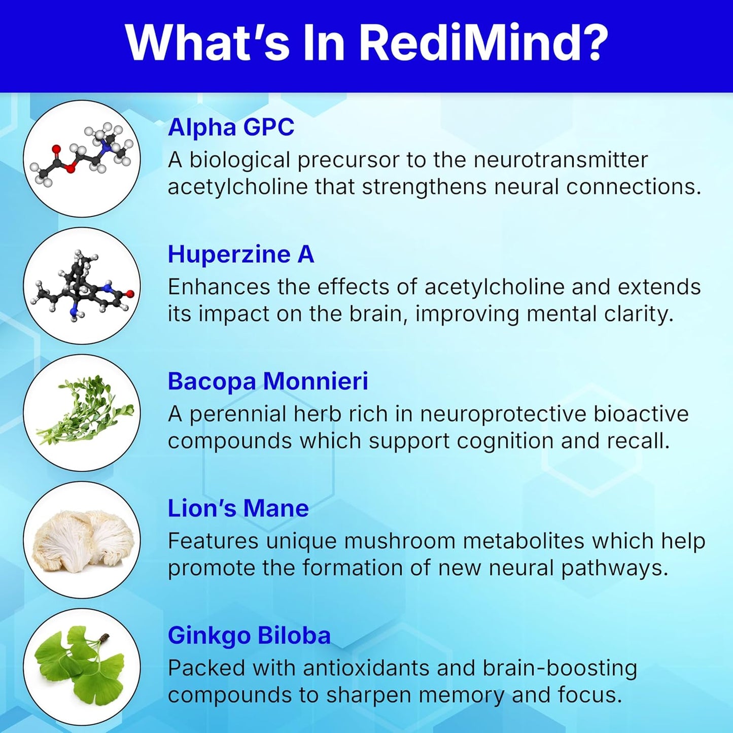 Redimind Natural Cognitive Support Capsules – Vegan, Non-GMO, Gluten-Free Nootropic Supplement (30 Count)