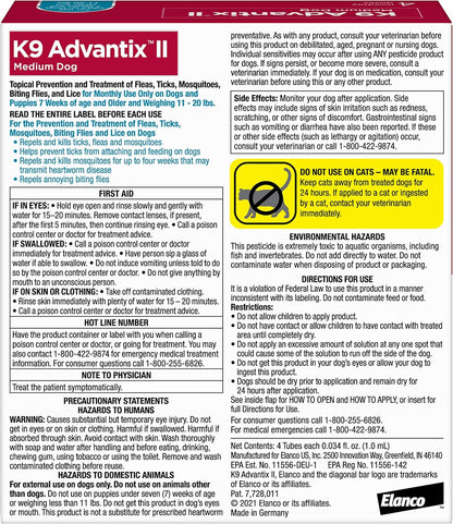 K9 Advantix II Flea, Tick & Mosquito Prevention for Medium Dogs (11–20 lbs) – 4 Month Supply