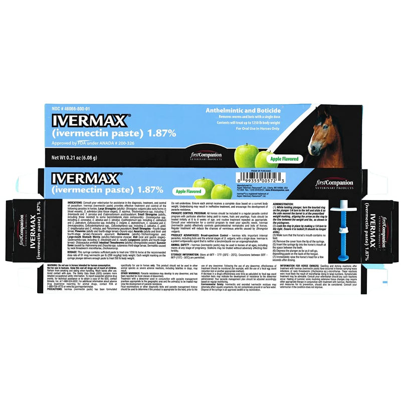 Ivermax Equine Dewormer Paste – Apple Flavored Ivermectin 1.87% (2-Pack)