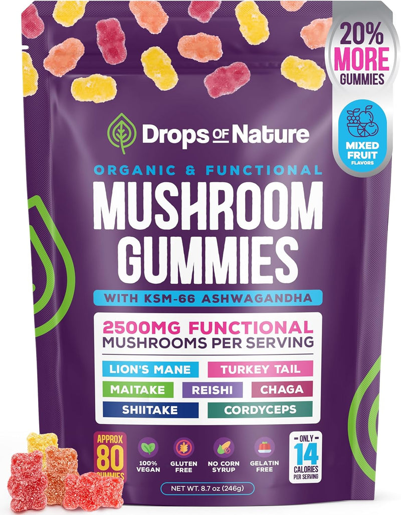 Ashwagandha and Lion's Mane Mushroom Supplement Gummies - Organic Stress & Focus Support - GREEN MART LAND