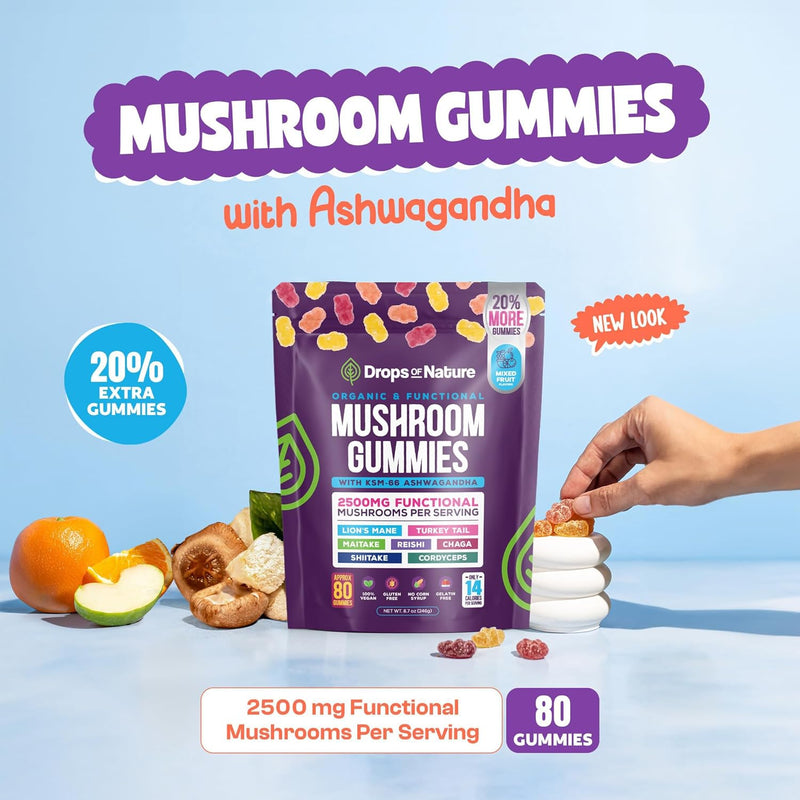 Ashwagandha and Lion's Mane Mushroom Supplement Gummies - Organic Stress & Focus Support - GREEN MART LAND