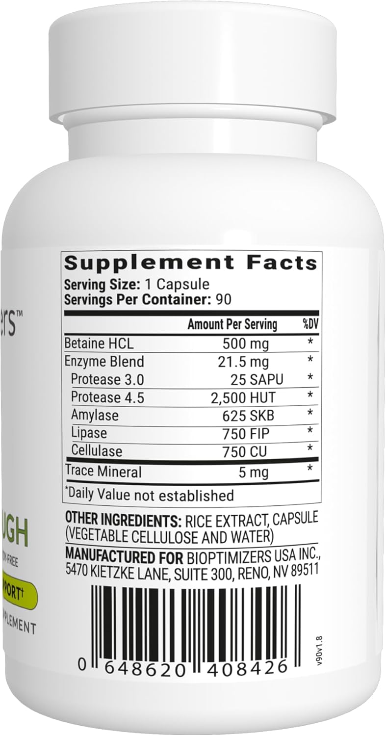 BiOptimizers HCL Breakthrough – Betaine Hydrochloride Enzyme Supplement for Optimal Digestion