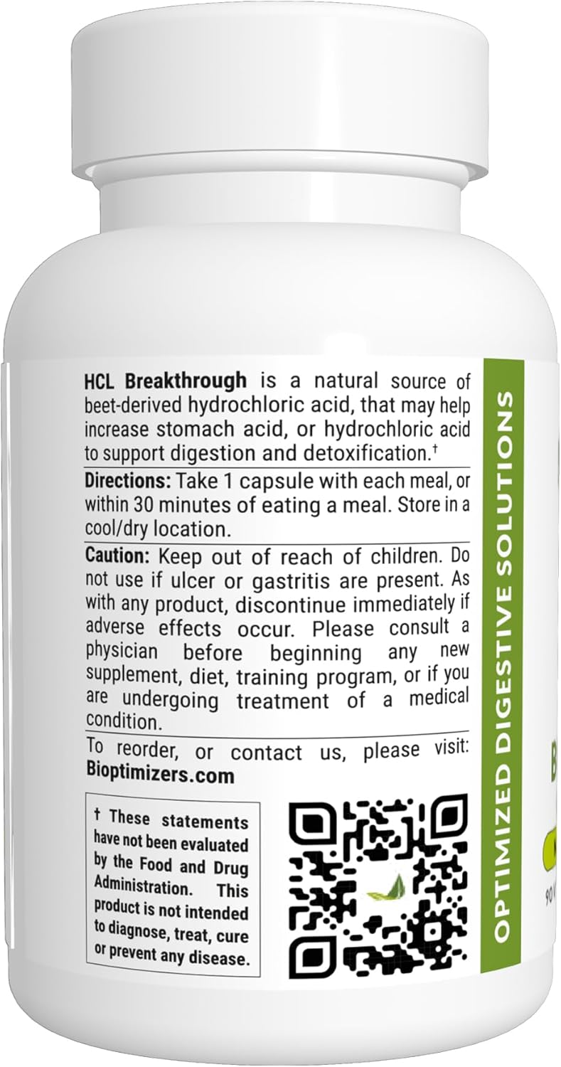 BiOptimizers HCL Breakthrough – Betaine Hydrochloride Enzyme Supplement for Optimal Digestion