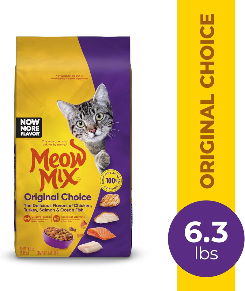 Meow Mix Original Choice Dry Cat Food – Chicken, Turkey, Salmon & Ocean Fish, 6.3 lb Bag