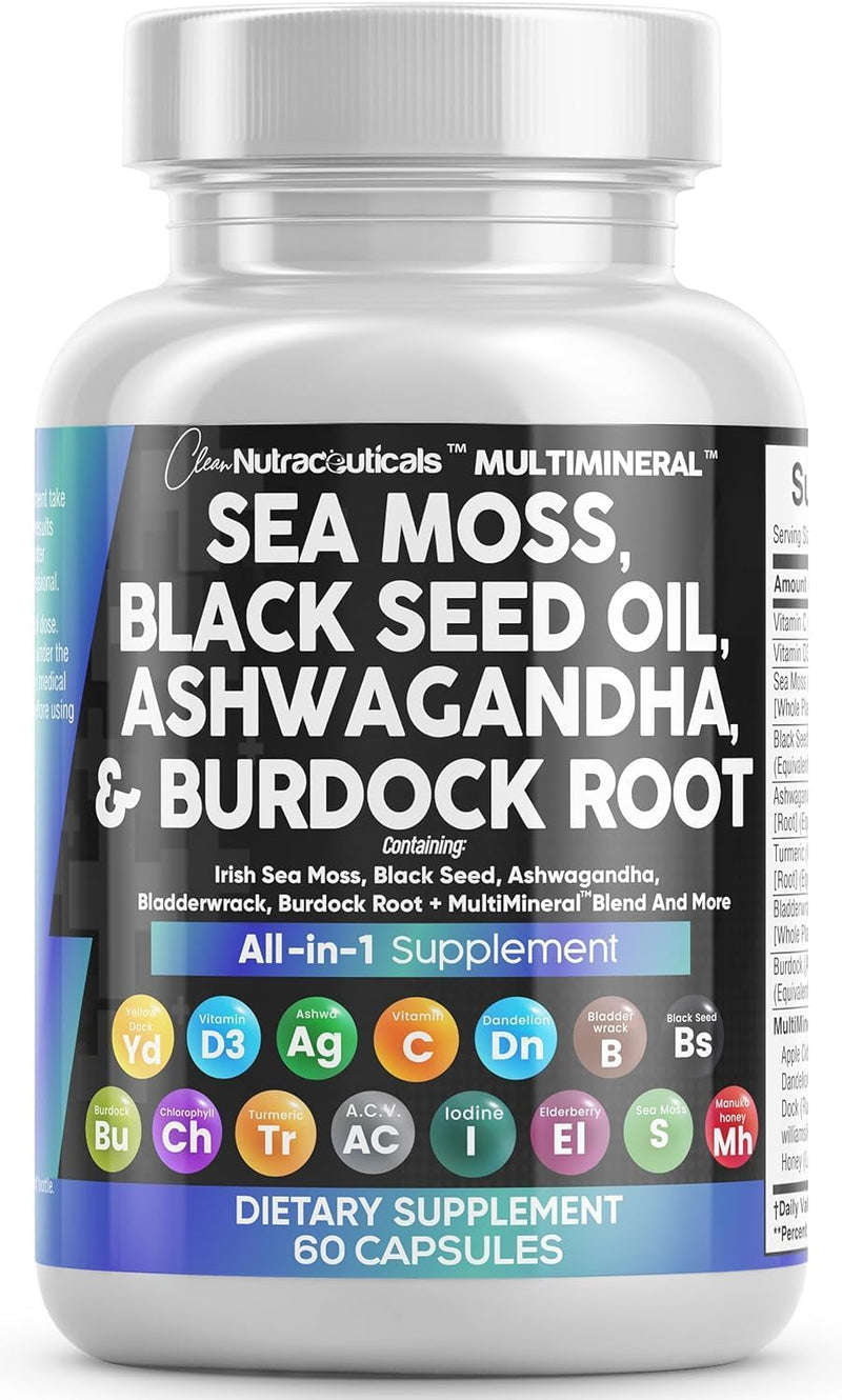 Clean Nutraceuticals Sea Moss Black Seed Oil Ashwagandha – Ultimate Superfood Blend for Wellness