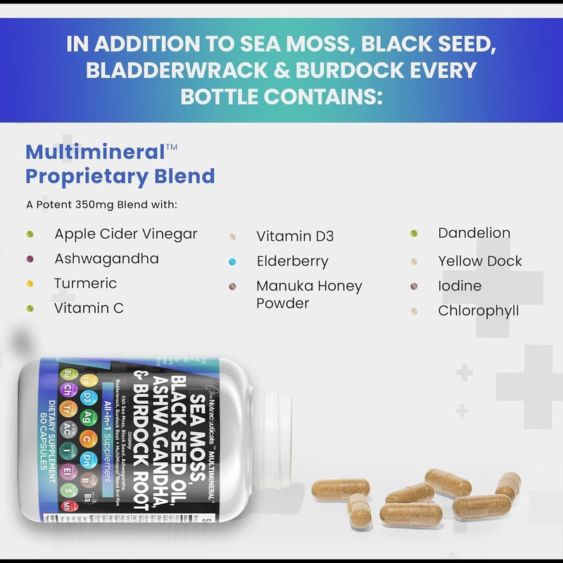 Clean Nutraceuticals Sea Moss Black Seed Oil Ashwagandha – Ultimate Superfood Blend for Wellness