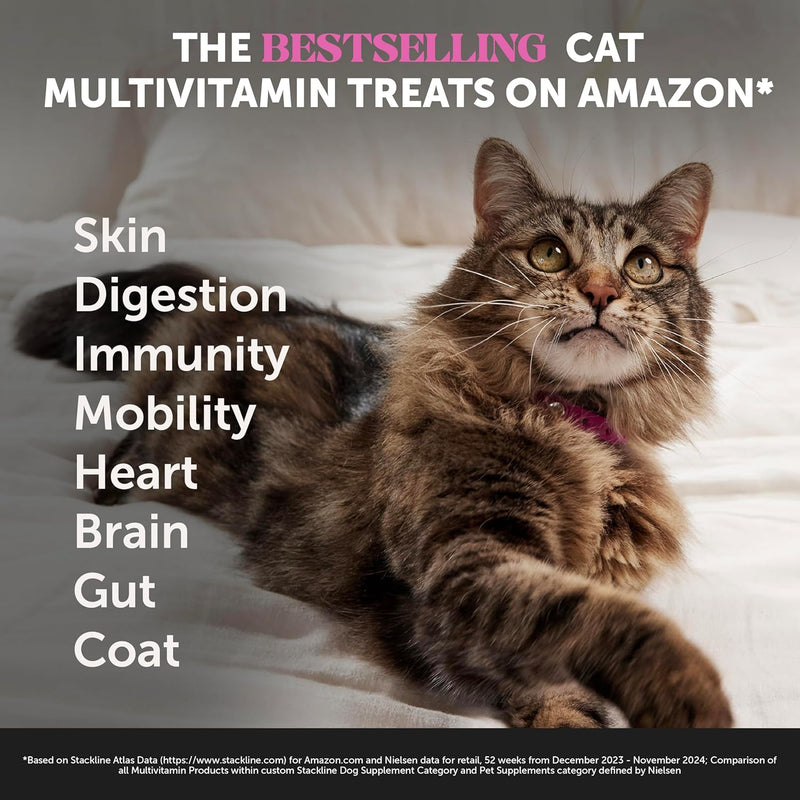 Pet Honesty Cat Multivitamin Chews – Crunchy & Creamy Treats for Health, Immune, Joint, Skin & Coat, & Digestion – Omega 3s, Lysine & Probiotics (30 Day Supply)
