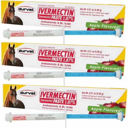 Durvet Ivermectin Paste Dewormer – 6.08g Dose Apple Flavor Pack of 3