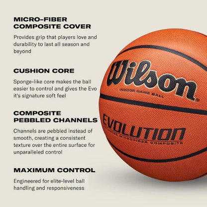 Wilson Evolution Indoor Game Basketball – Size 7 | Premium Grip & Control for Indoor Play