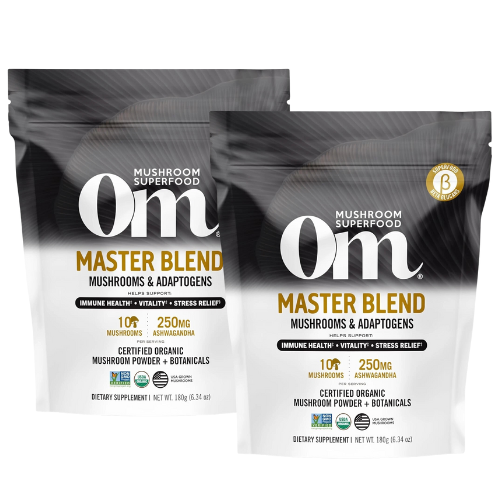 Om Mushroom Master Blend – 10 Mushroom Complex with Adaptogens (6.2 oz) – 2 Pack (Total 12.4 oz)