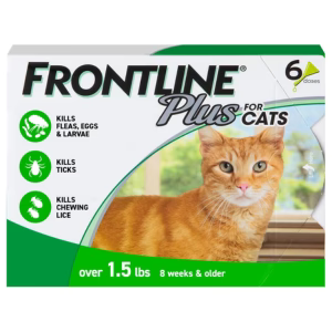 FRONTLINE Plus Flea & Tick Treatment for Cats Over 1.5 lbs | 6-Month Supply (6 Treatments)