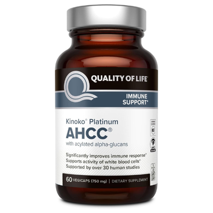 Quality of Life Kinoko Platinum AHCC Herbal Supplement – 750mg, Veggie Capsules for Daily Wellness & Immune System Support (60 Count)