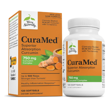 Terry Naturally CuraMed 750 mg – High-Potency Curcumin Complex for Brain, Heart & Immune Support | 120 Softgels