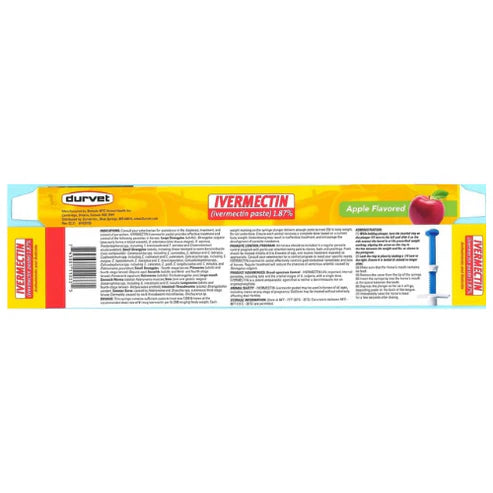 Durvet Ivermectin Paste Dewormer – 6.08g Dose Apple Flavor Pack of 6