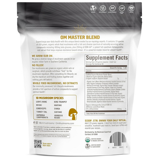 Om Mushroom Master Blend – 10 Mushroom Complex with Adaptogens (6.2 oz) – 2 Pack (Total 12.4 oz)