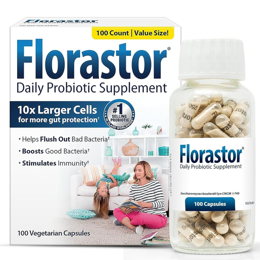Florastor Daily Probiotic Supplement Digestive & Immune Health Support 100 Capsules