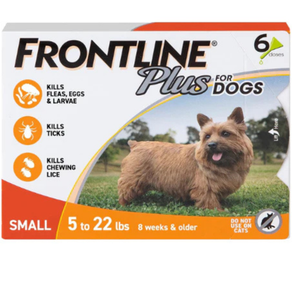 FRONTLINE Plus Flea & Tick Treatment for Small Dogs (5–22 lbs) – 6 Doses