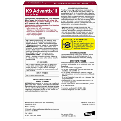 K9 Advantix II Large Dog Flea, Tick & Mosquito Treatment – Vet Recommended | Dogs 21-55 lbs | 6-Month Supply